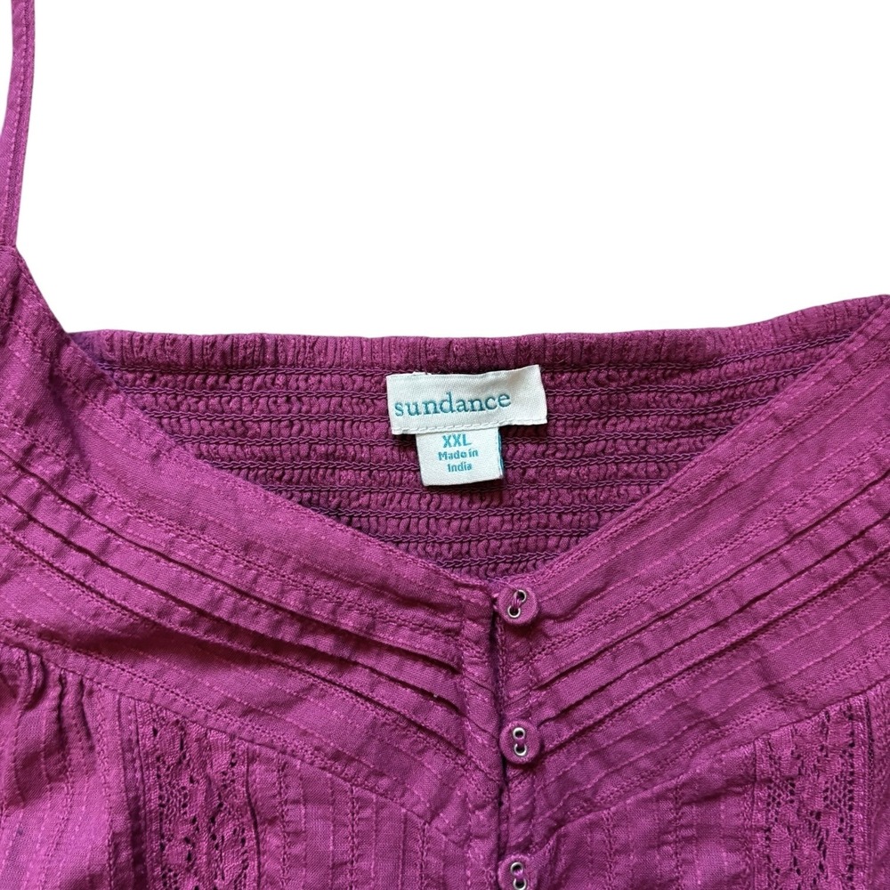 Sundance Cami Top XXL Magenta Purple Cotton Gauze Lace Pintuck Boho Smocked Back - Picture 2 of 4